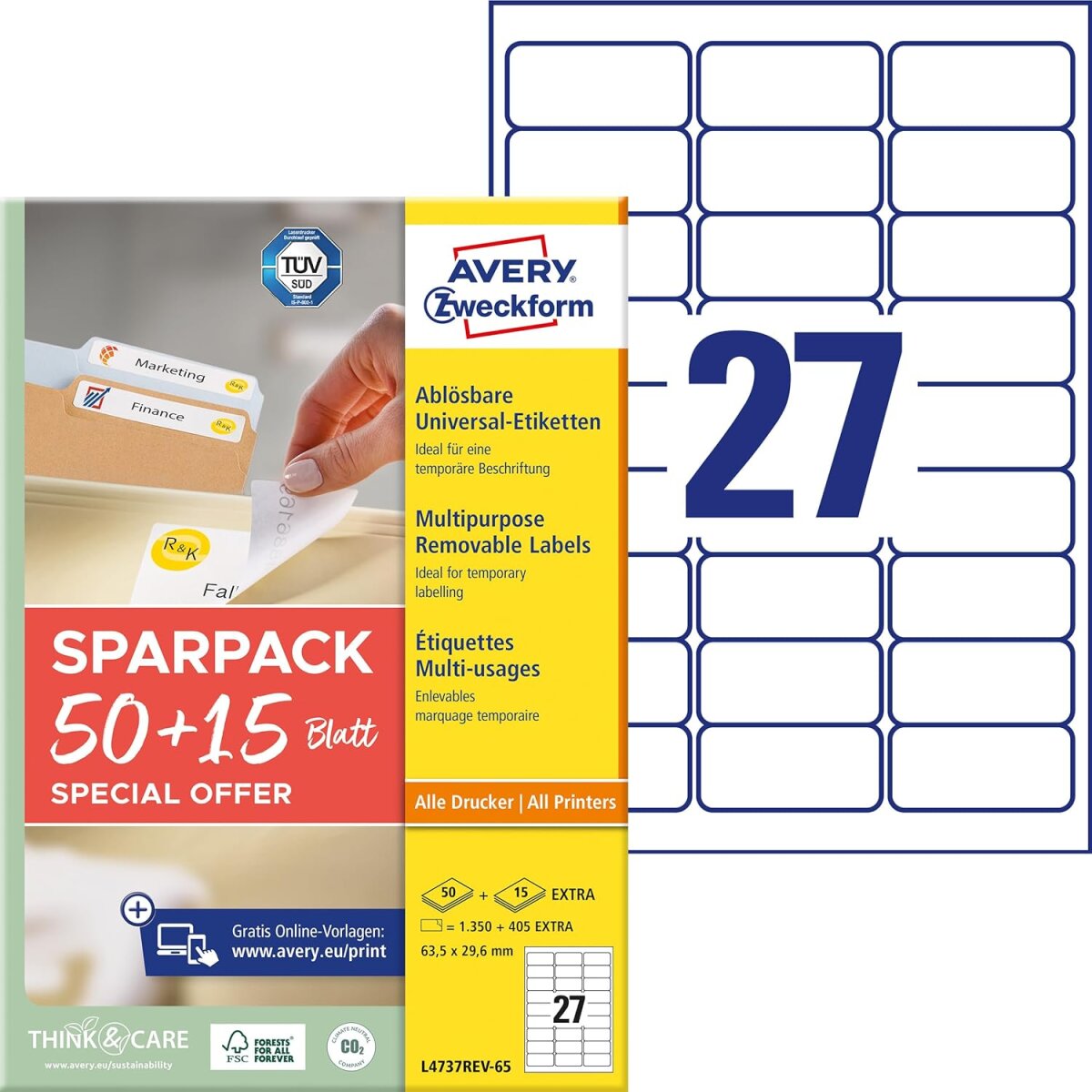 AVERY Zweckform Universal-Etiketten, 63,5 x 29,6 mm, 50+15Bl (EAN: 4004182347904)