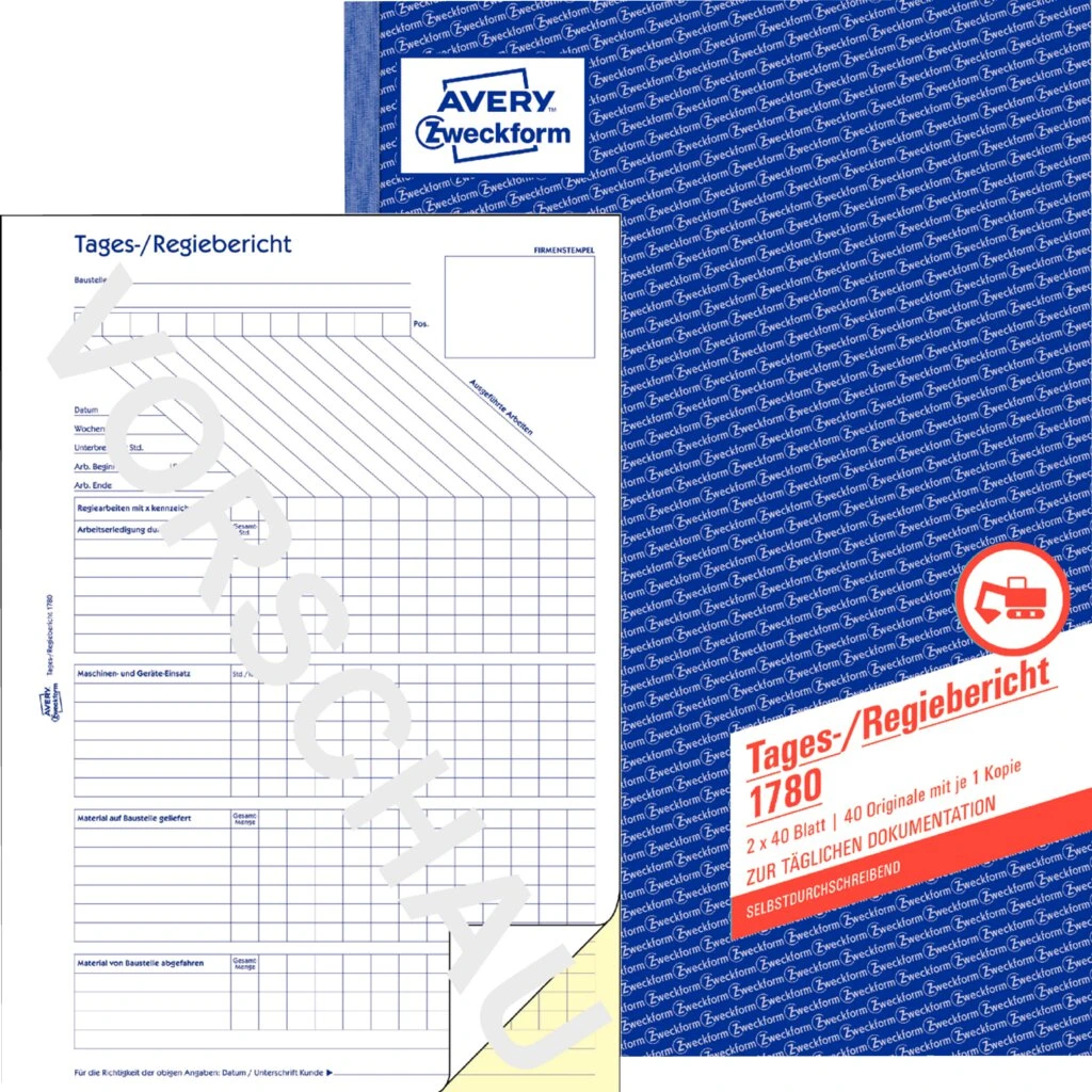 AVERY Zweckform Formularbuch "Tages-/Regiebericht", A4 (EAN: 4004182017807)