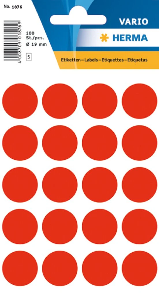 HERMA Markierungspunkte, Durchmesser: 19 mm, leuchtrot (EAN: 4008705018760)