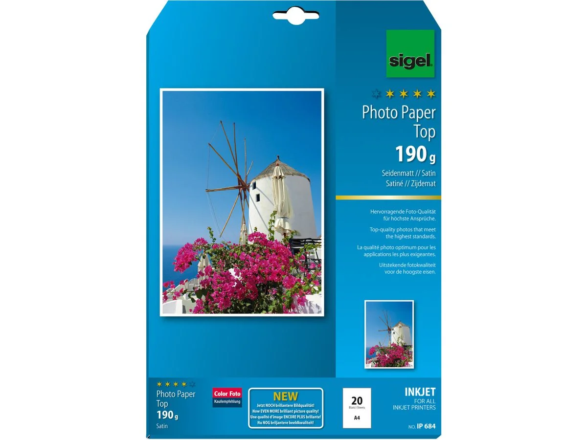 sigel InkJet-Foto-Papier, seidenmatt, A4, 190 g/qm, hochweiß (EAN: 4004360998379)