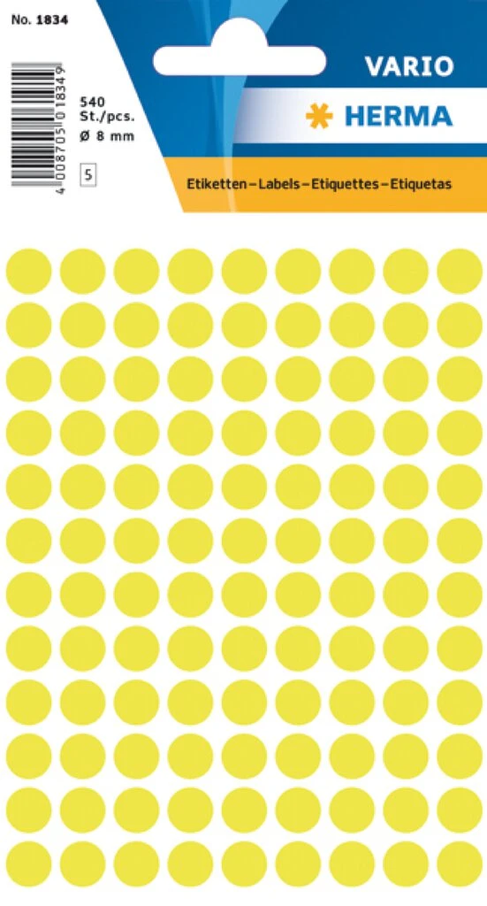 HERMA Markierungspunkte, Durchmesser: 8 mm, leuchtgelb (EAN: 4008705018340)