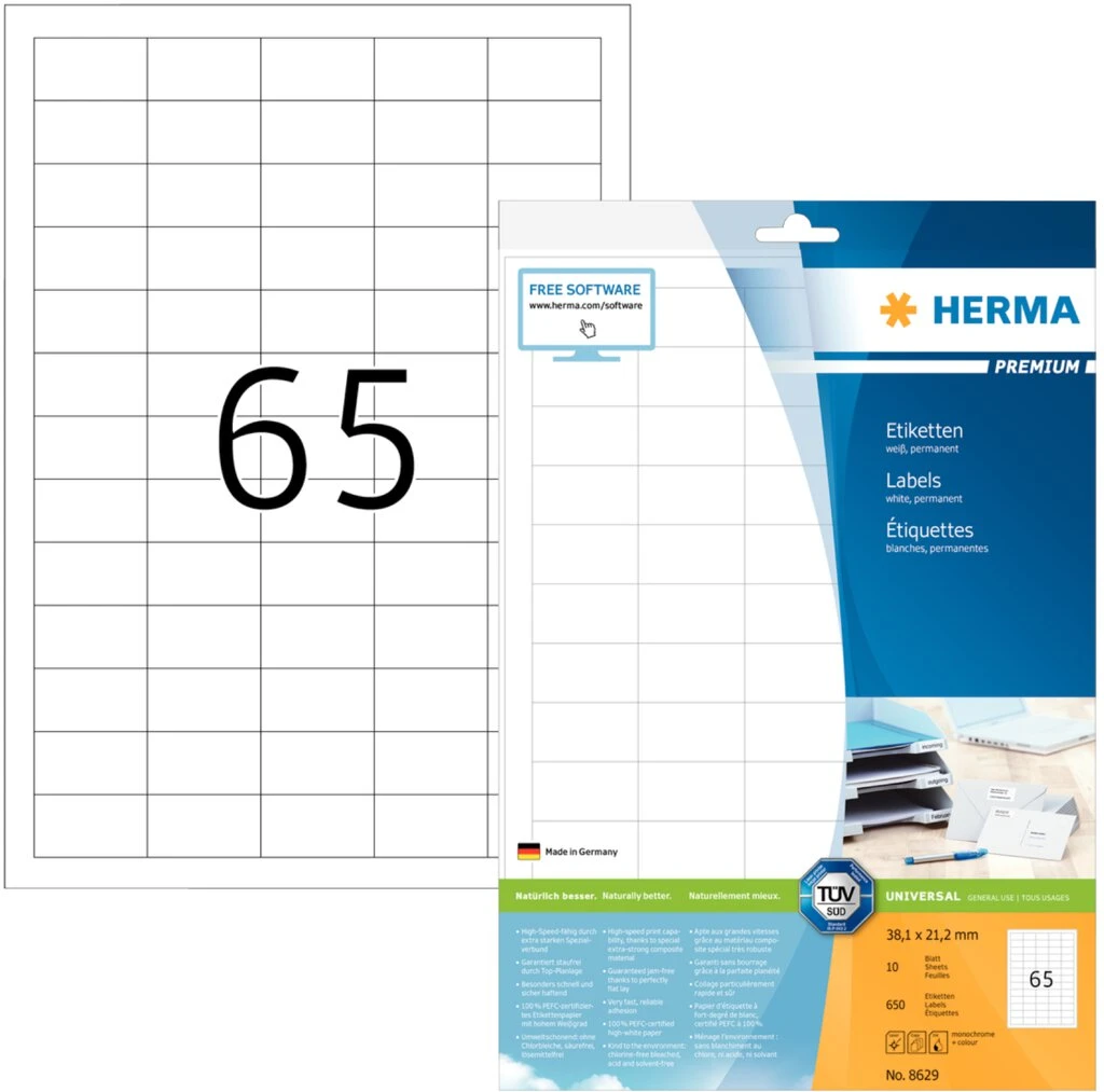 HERMA Universal-Etiketten PREMIUM, 38,1 x 21,2 mm, weiß (EAN: 4008705086295)