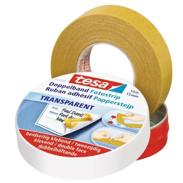 tesa Foto-Strip Doppelband, 15 mm x 10 m, rot (EAN: 0000040061023)