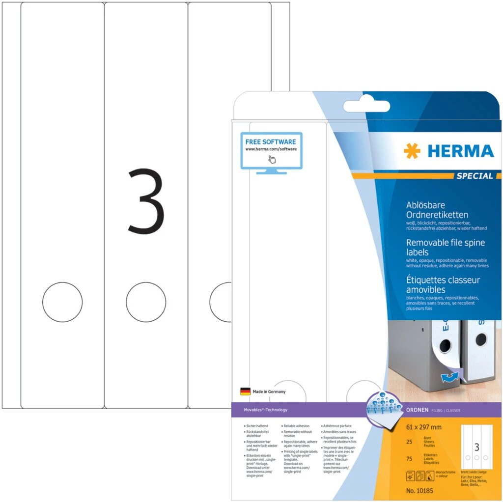 HERMA Ordnerrücken-Etiketten SPECIAL, 61 x 297 mm, weiß (EAN: 4008705101851)