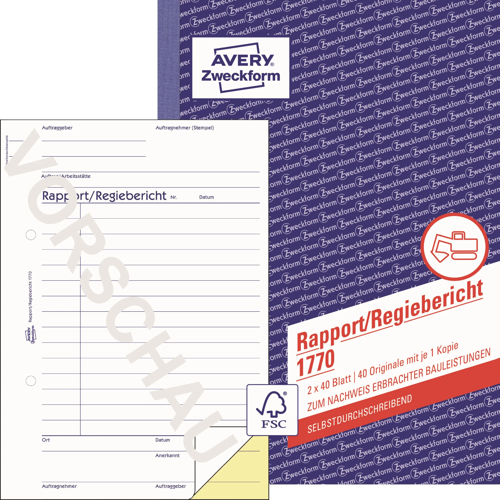 AVERY Zweckform Formularbuch "Rapport/Regiebericht", SD, A5 (EAN: 4004182017708)