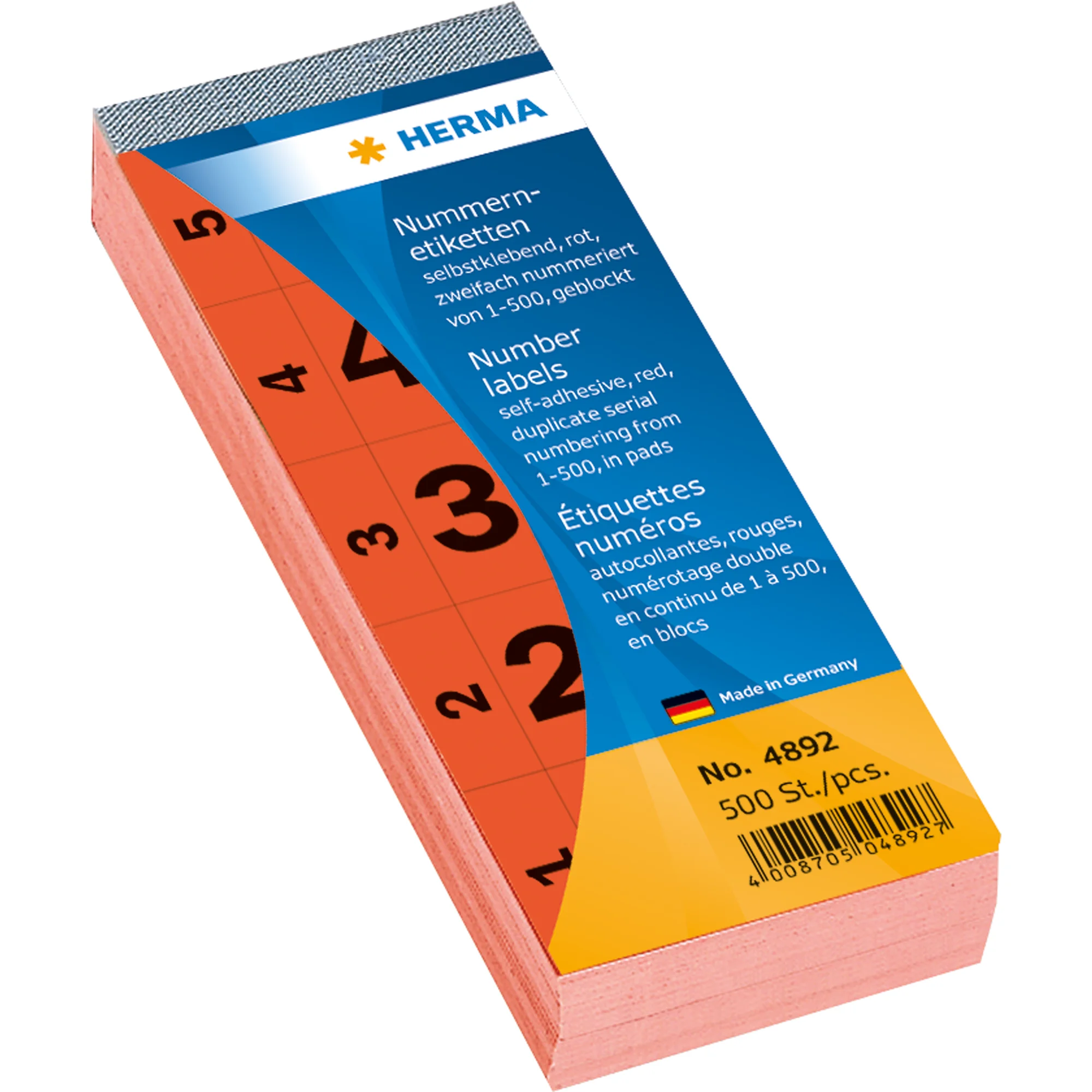 HERMA Nummernblock, selbstklebend, 28 x 56 mm, rot (EAN: 4008705048927)