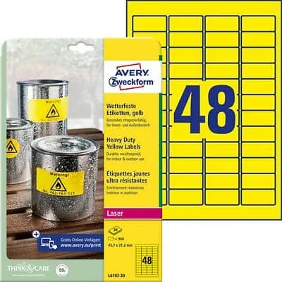 AVERY Zweckform Folien-Etiketten, 45,7 x 21,2 mm, gelb (EAN: 4004182061039)