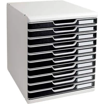 EXACOMPTA Schubladenbox MODULO A4, 10 Schübe, schwarz, lichtgrau/schwarz (EAN: 9002493023987)