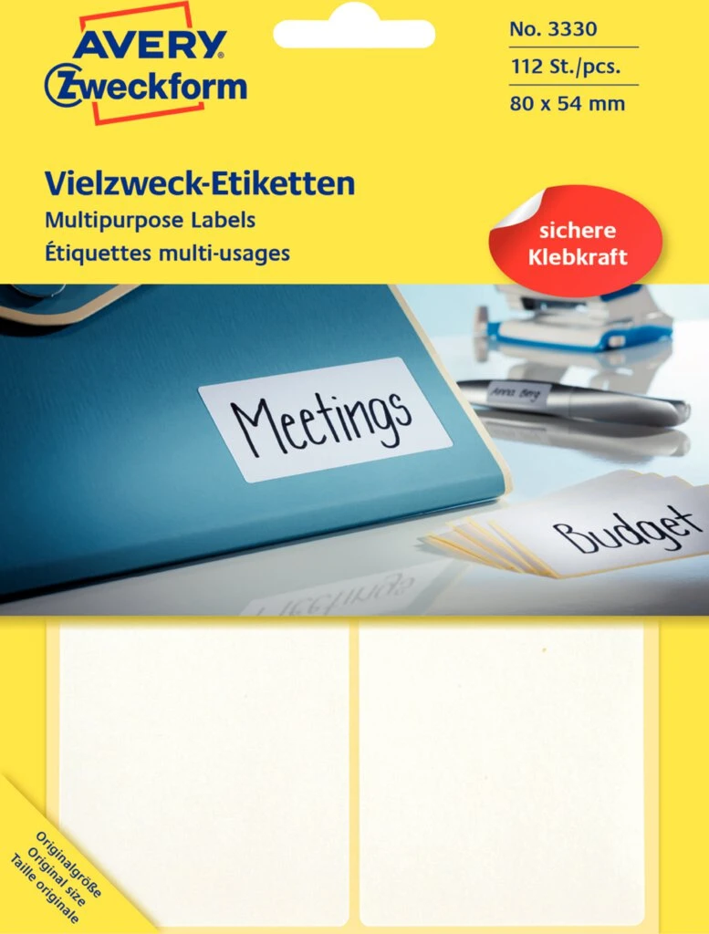 AVERY Zweckform Vielzweck-Etiketten, 80 x 54 mm, weiß, FP (EAN: 4004182033302)