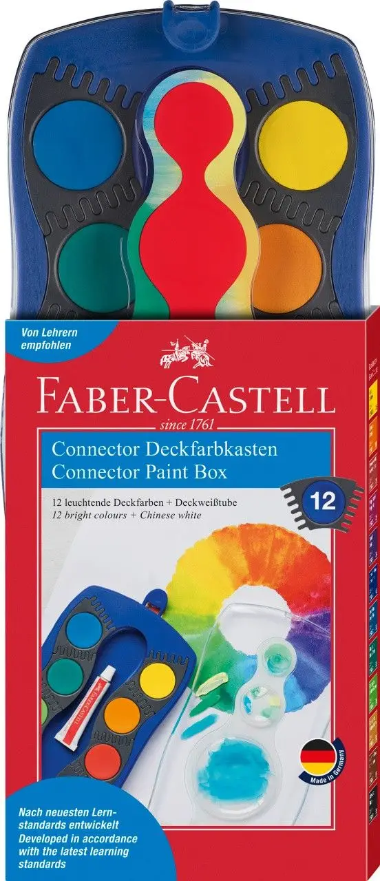 FABER-CASTELL Deckfarbkasten CONNECTOR, 12 Farben, blau (EAN: 4005401250012)
