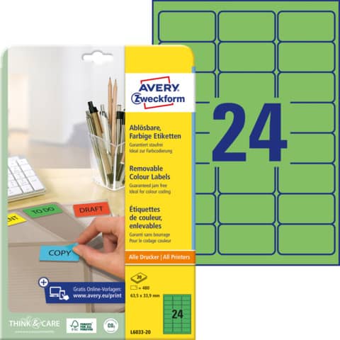 AVERY Zweckform Universal-Etiketten, 63,5 x 33,9 mm, grün (EAN: 4004182288245)
