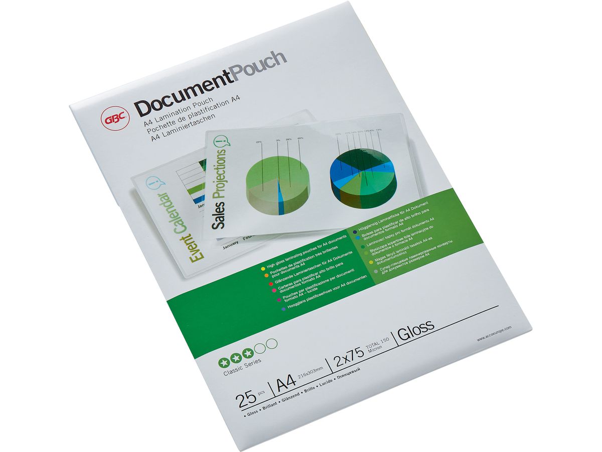 GBC Laminierfolientasche, DIN A4, glänzend, 150 mic (EAN: 0033816038097)