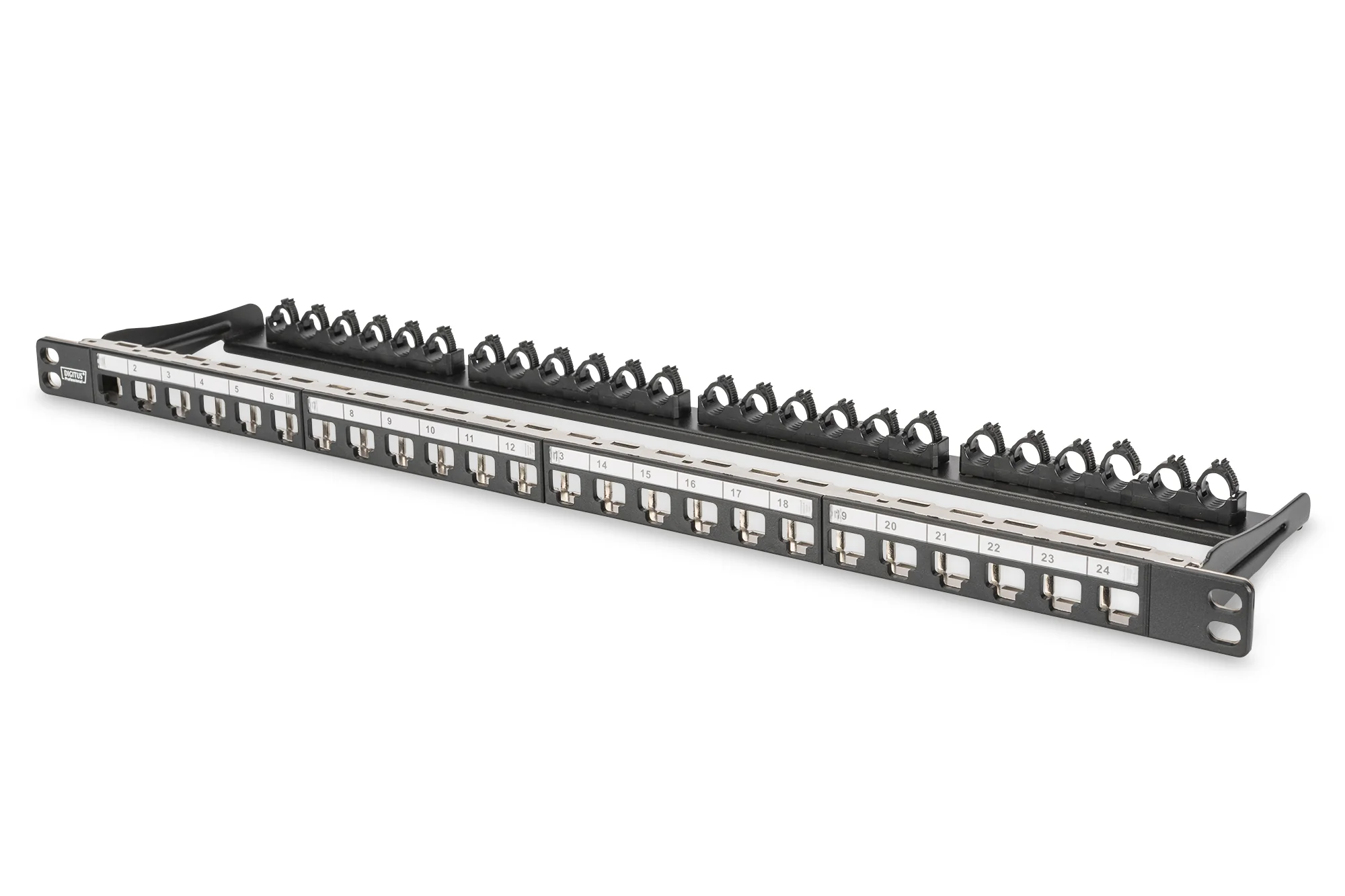 DIGITUS 19" Modular Patch Panel Kat.6A, 24 Port, schwarz, schwarz (RAL 9005) (EAN: 4016032343295)