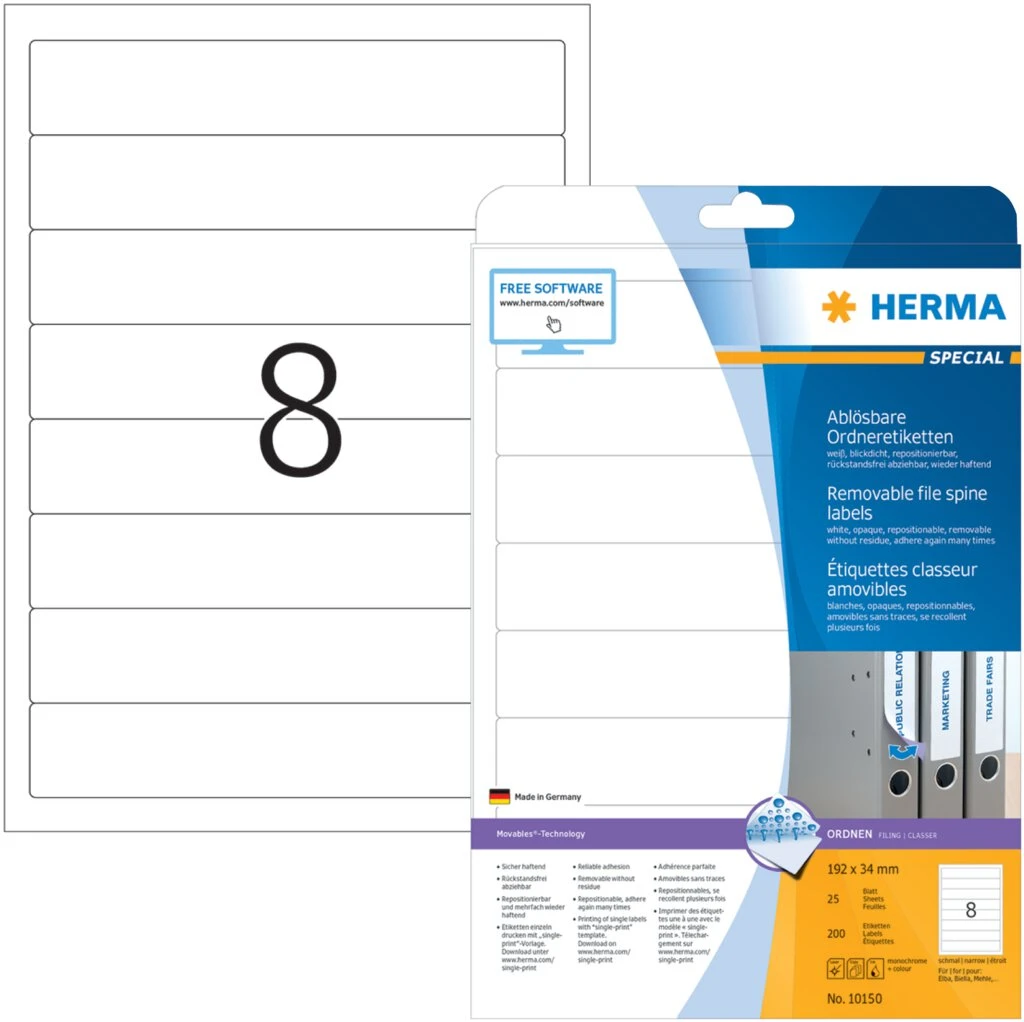 HERMA Ordnerrücken-Etiketten SPECIAL, 192 x 34 mm, weiß (EAN: 4008705101509)