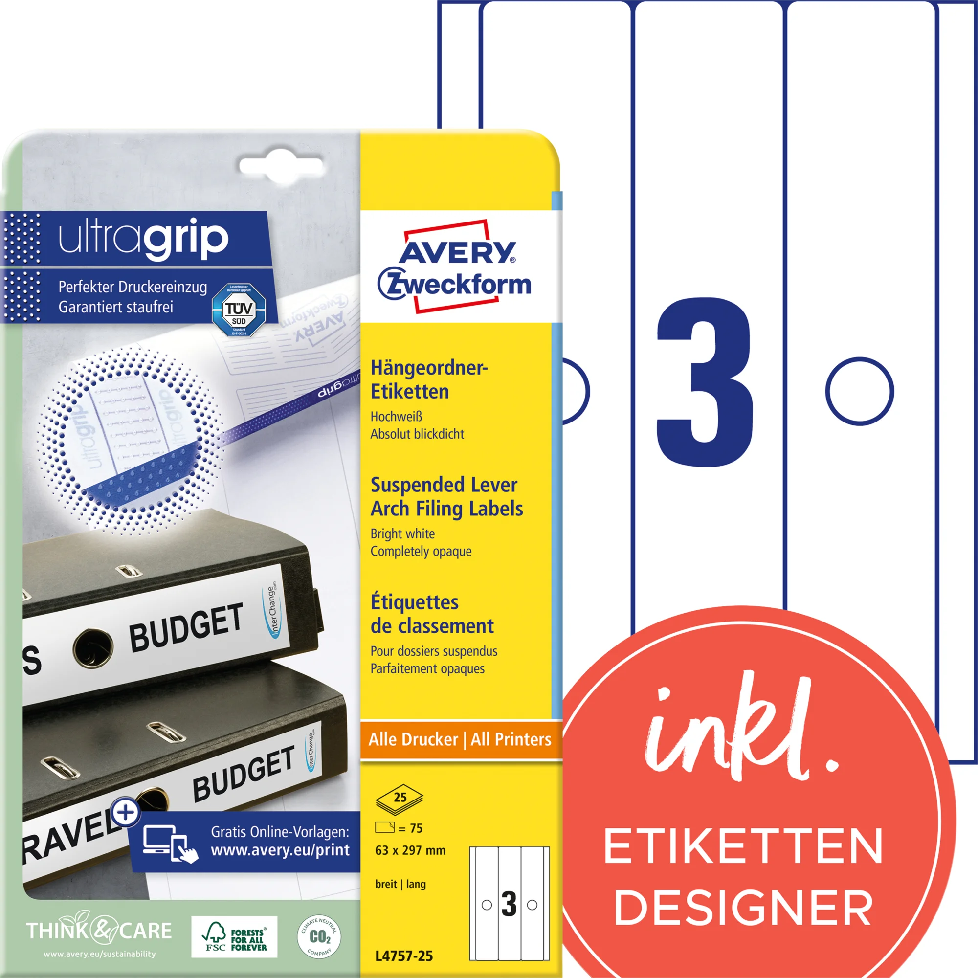 AVERY Zweckform Hängeordnerrücken-Etiketten, 63 x 297 mm (EAN: 4004182047576)