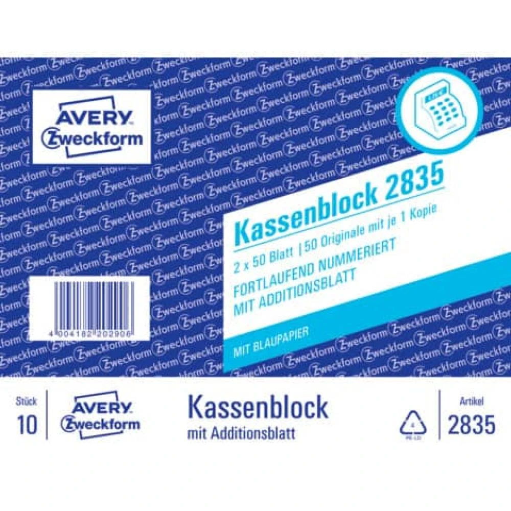 AVERY Zweckform Formularbuch "Kassenblock", 2 x 50 Blatt (EAN: 4004182028353)
