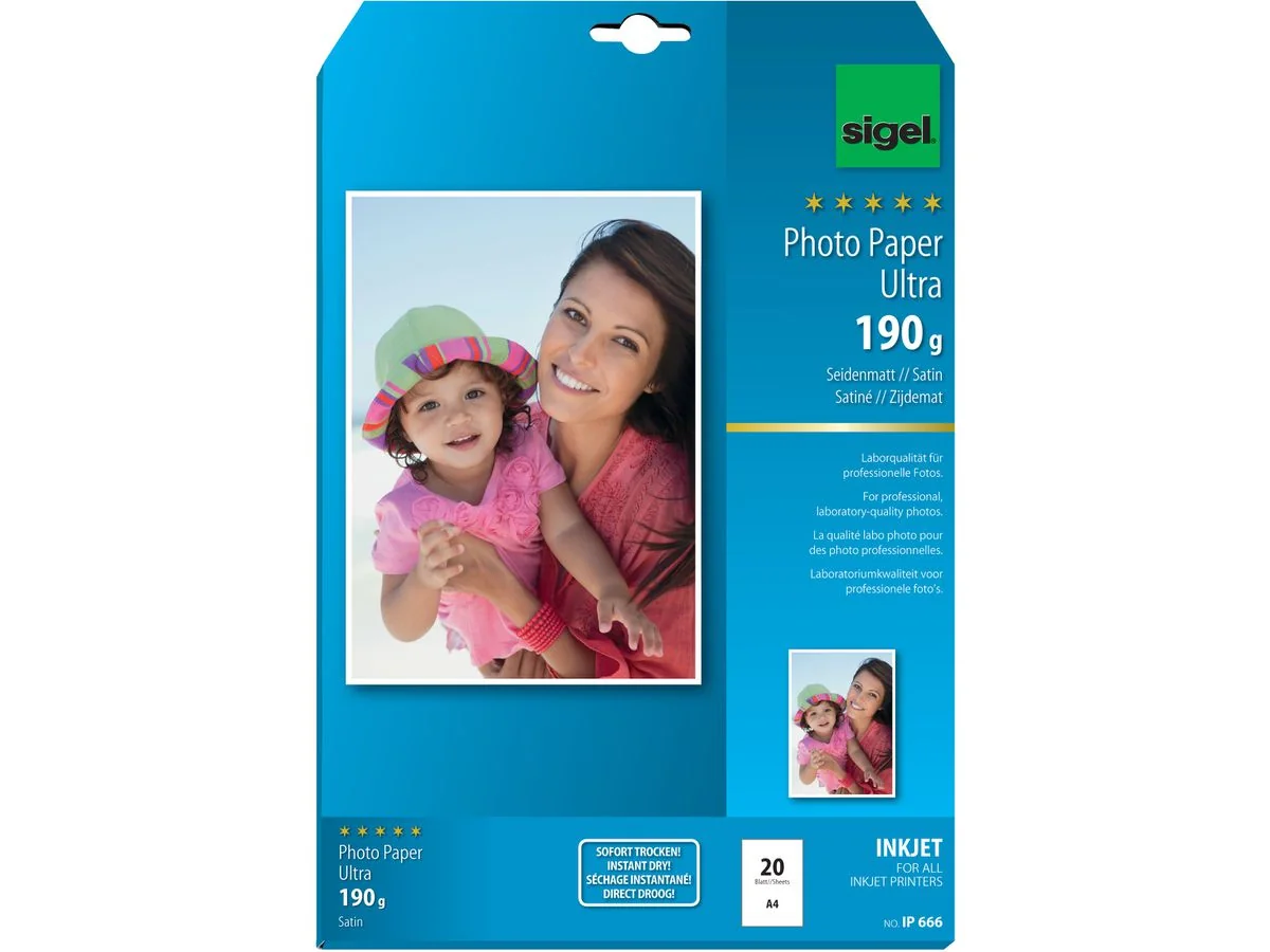 sigel Ultra-Foto-Papier, DIN A4, seidenmatt, 190 g/qm, superweiß (EAN: 4004360996979)