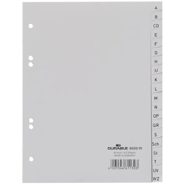 DURABLE Kunststoff-Register, A-Z, A5, PP, 20-teilig, grau (EAN: 4005546611303)