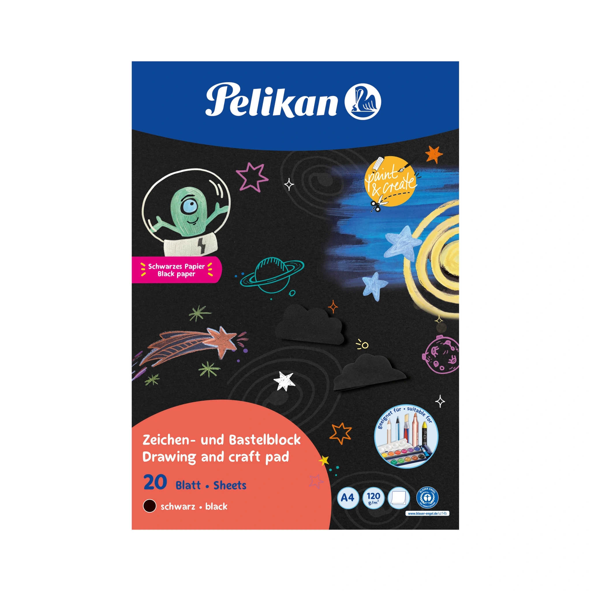 Pelikan Zeichenblock C4/20, DIN A4, 120 g/qm, 20 Blatt, schwarz (EAN: 4012700101570)