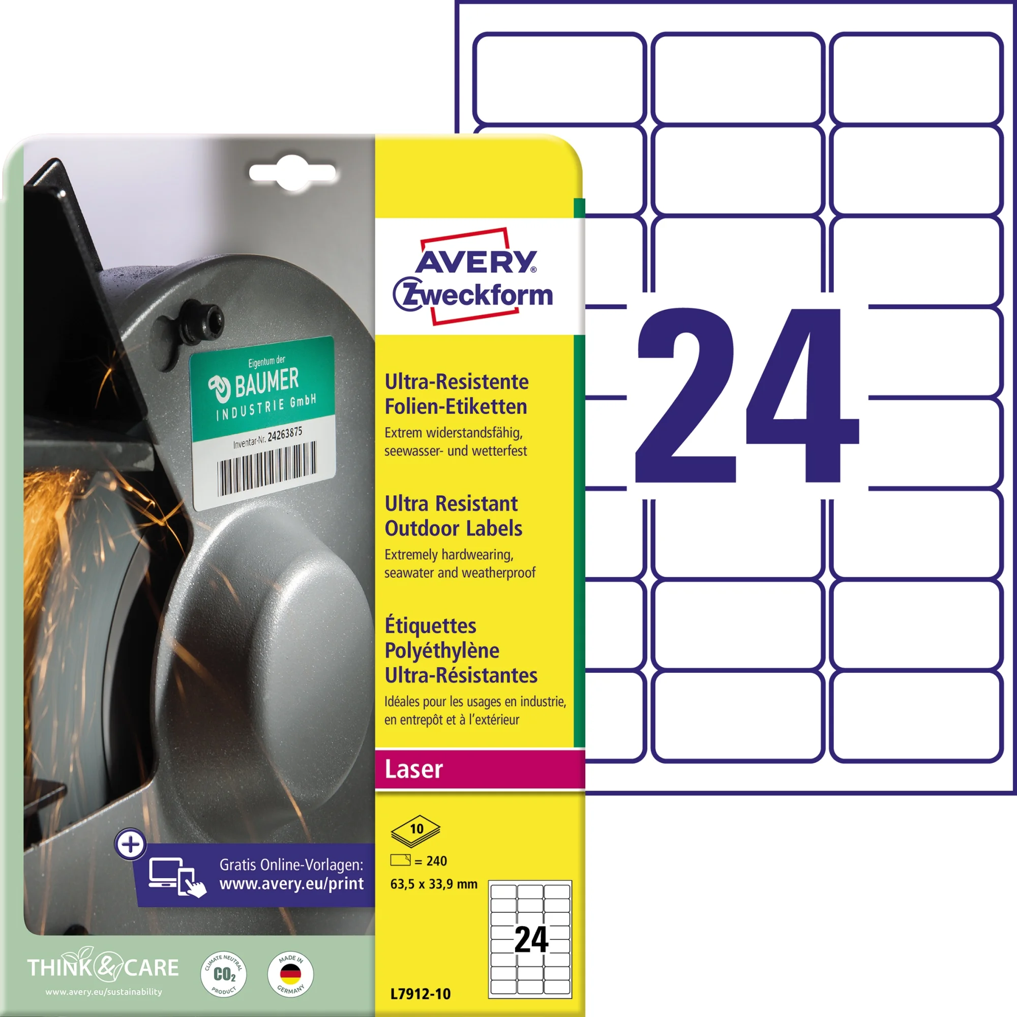 AVERY Zweckform Ultra-Resist. Folien-Etiketten, 63,5x33,9 mm (EAN: 4004182068076)