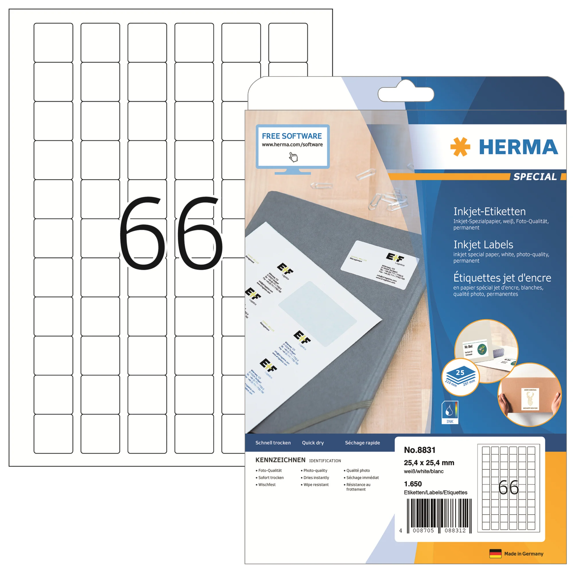 HERMA Inkjet-Etiketten SPECIAL, 25,4 x 25,4 mm, weiß (EAN: 4008705088312)