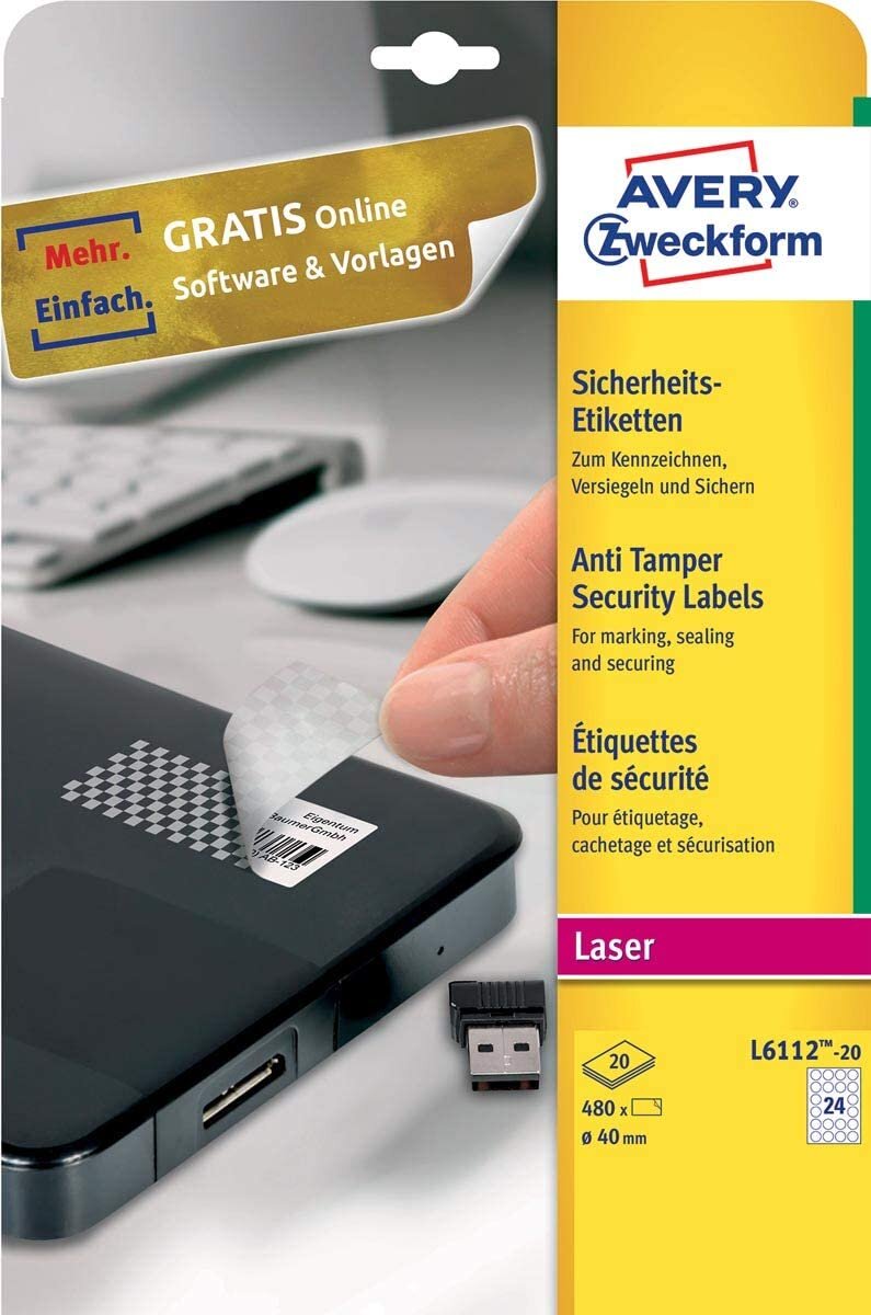 AVERY Zweckform Sicherheitsetiketten rund, Durchmesser 40 mm (EAN: 4004182061121)