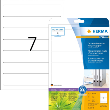 HERMA Ordnerrücken-Etiketten Recycling, 192 x 38 mm, 20 Bl. (EAN: 4008705107457)