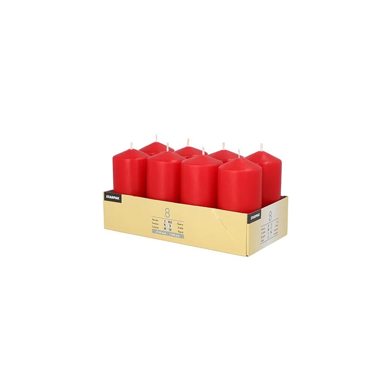 STARPAK Stumpenkerze, Durchmesser: 50 mm, rot, 8er (EAN: 4002911179871)