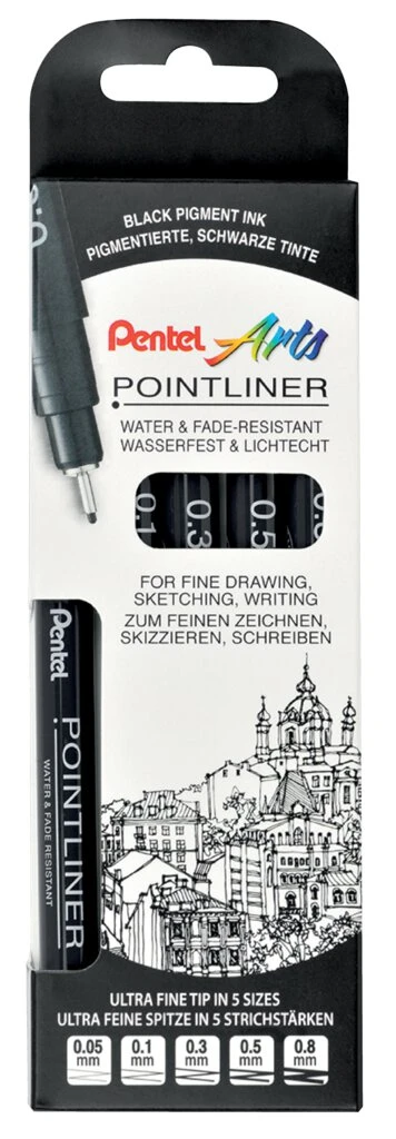 PentelArts Permanent Fineliner Pointliner, schwarz, 5er Set (EAN: 5011433055012)
