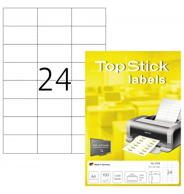 TOP STICK Universal-Etiketten, 70 x 37 mm, weiß, 100 Blatt (EAN: 4023145087060)