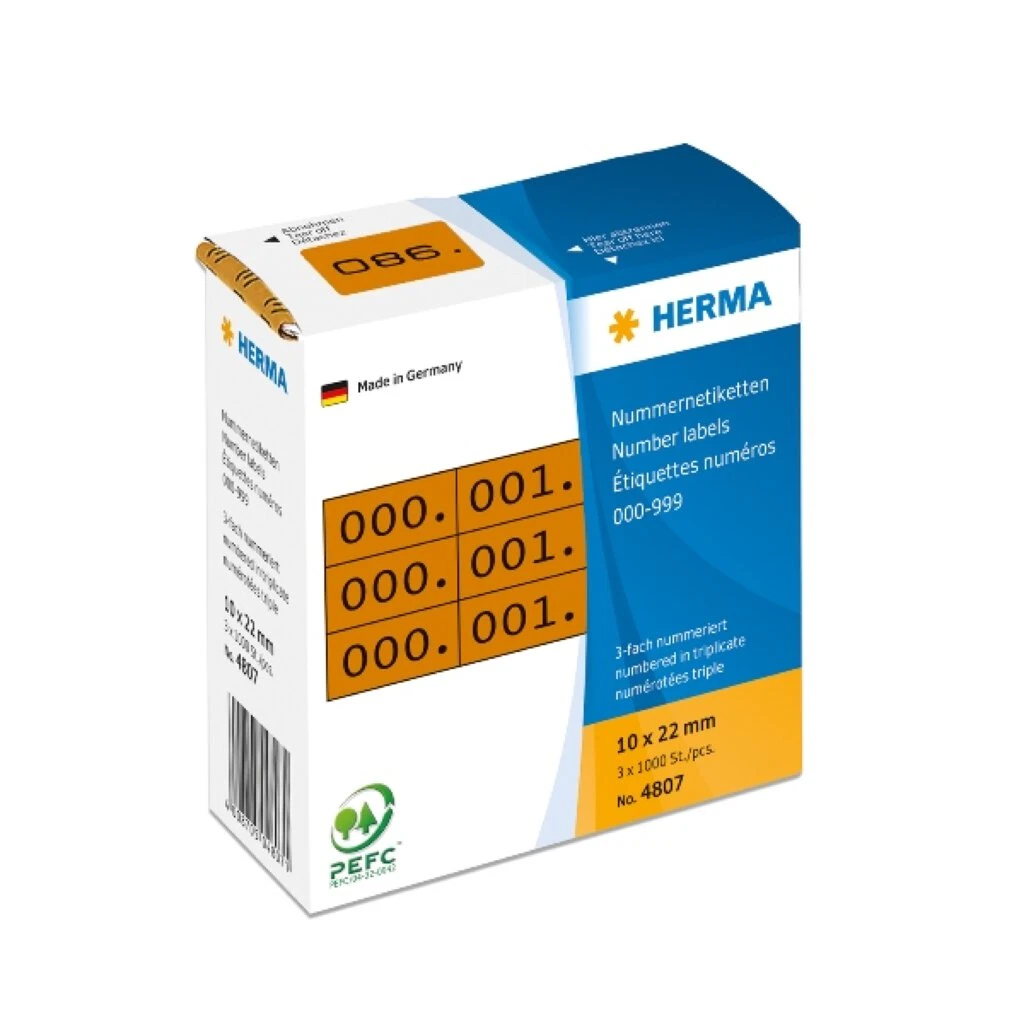 HERMA Nummern-Etiketten 0-999, 10 x 22 mm, schwarz, dreifach (EAN: 4008705048071)