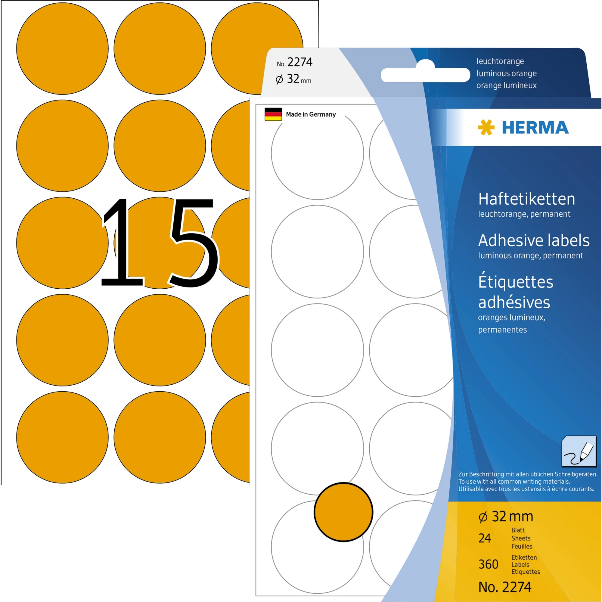 HERMA Markierungspunkte, Durchmesser: 32 mm, leuchtorange (EAN: 4008705022743)