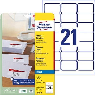 AVERY Etiquette d'adresse jet d'encre, 63,5 x 38,1 mm, blanc (EAN: 3266550129197)