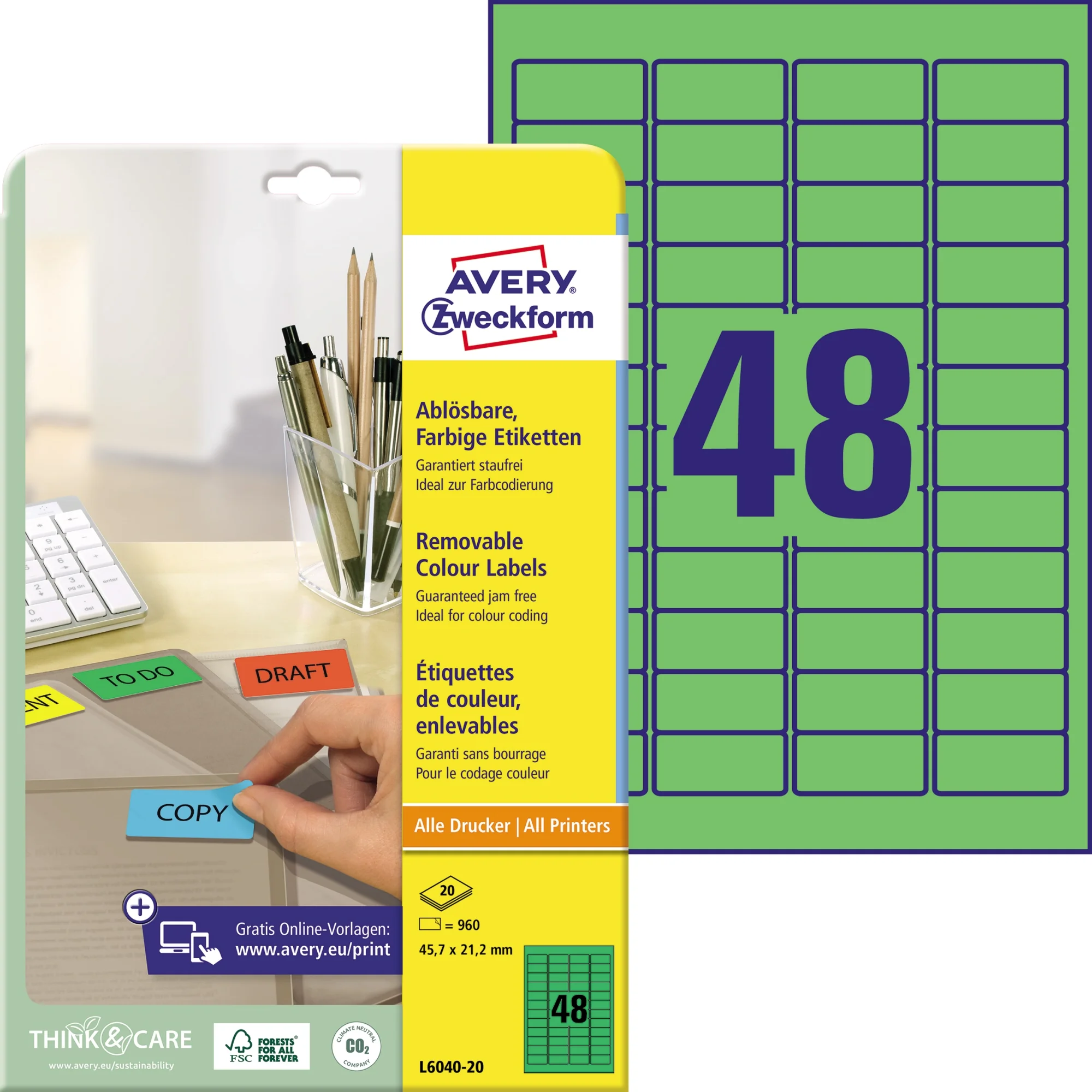 AVERY Zweckform Mini-Etiketten, 45,7 x 21,2 mm, grün (EAN: 4004182060407)