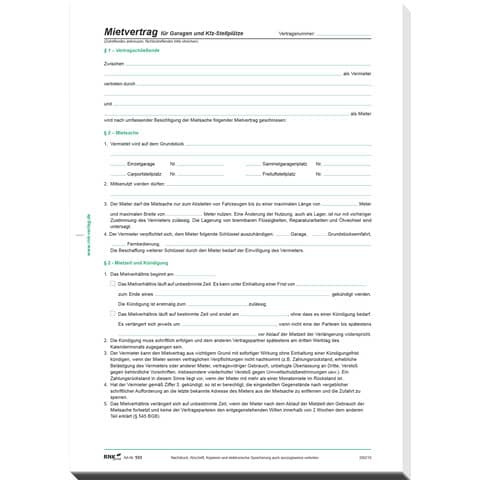 RNK Verlag Vordruck "Mietvertrag für Garagen, DIN A4 (EAN: 4002871055314)
