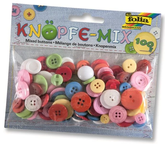 folia Knöpfe-Mix, 100 g, farbig sortiert (EAN: 4001868074017)
