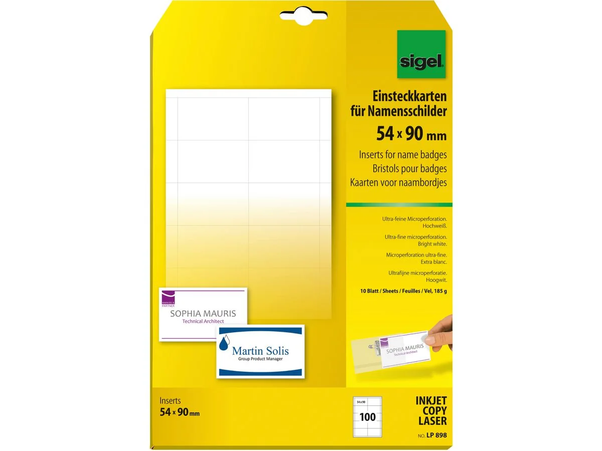 sigel PC-Einsteckschilder für Namensschilder, 54 x 90 mm (EAN: 4004360996382)