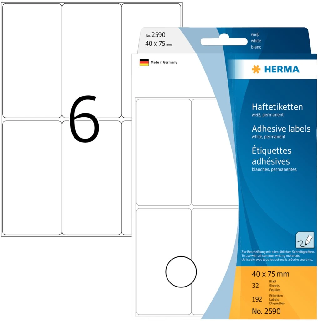 HERMA Vielzweck-Etiketten, 40 x 75 mm, weiß, Großpackung (EAN: 4008705025904)