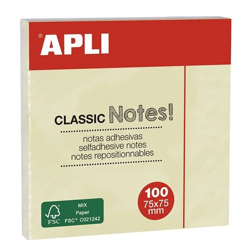 APLI Haftnotizen "CLASSIC Notes!", 75 x 75 mm, gelb (EAN: 8410782109754)