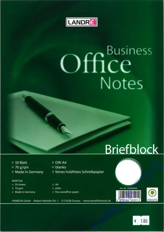 herlitz Briefblock "Business Office Notes", DIN A4, blanko (EAN: 4006144584914)