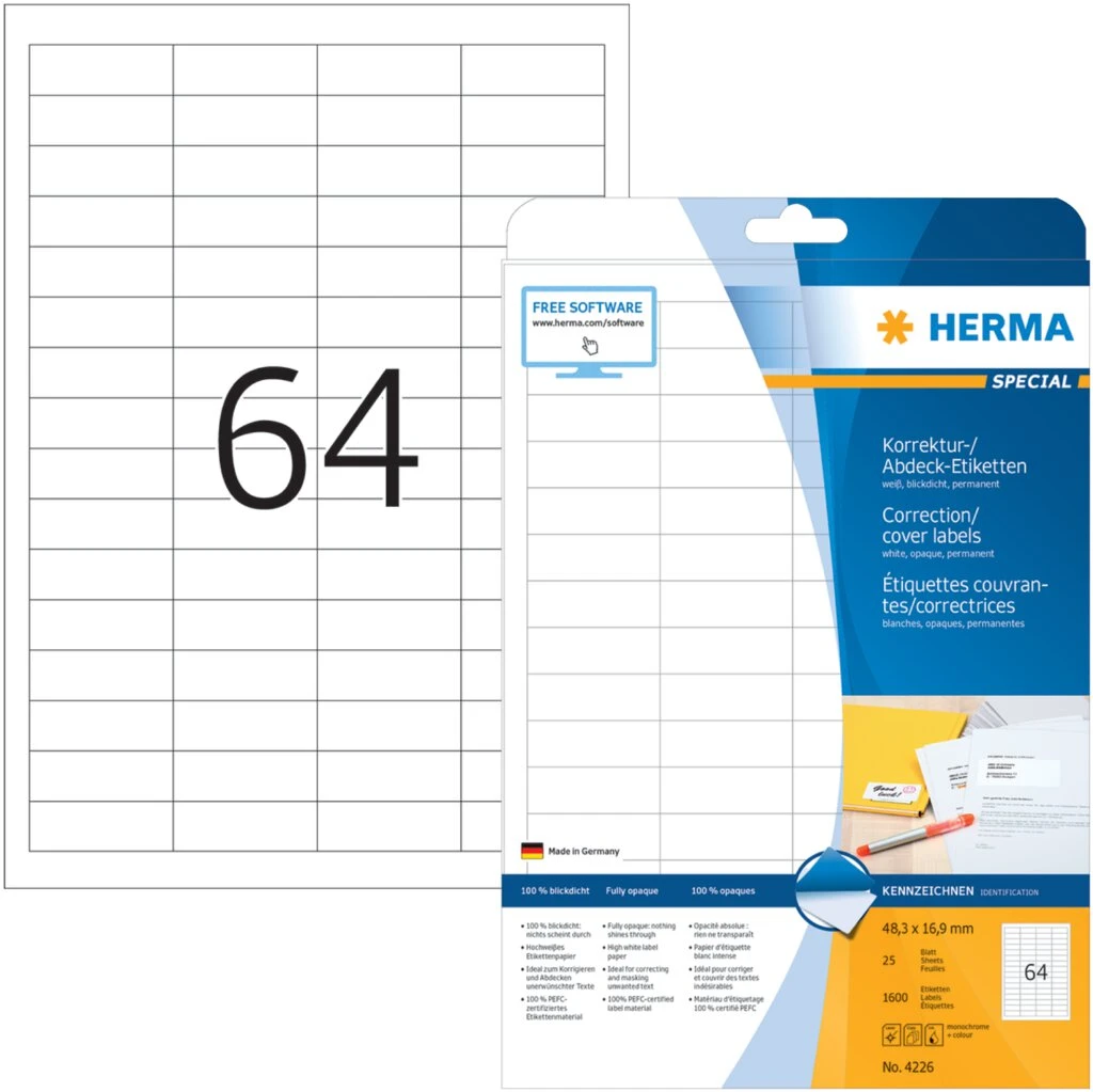 HERMA Korrektur-/Abdeck-Etiketten SPECIAL, 48,3 x 16,9 mm, weiß (EAN: 4008705042260)