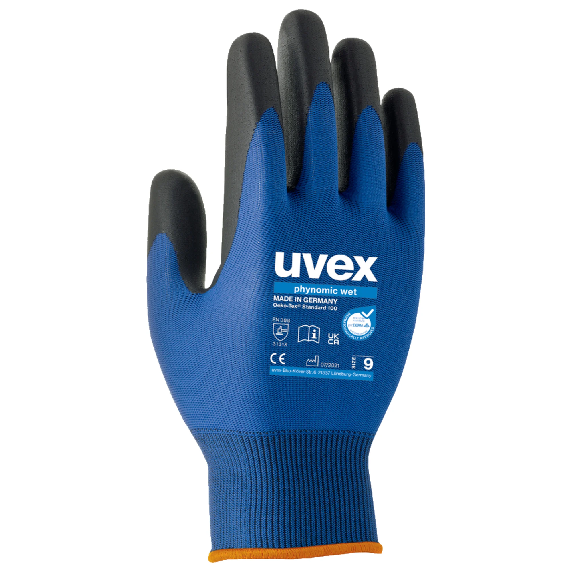 uvex Arbeitshandschuh phynomic wet, Gr. 09, blau/anthrazit (EAN: 4048612032633)