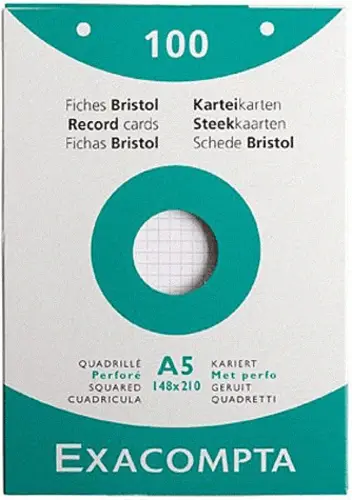 EXACOMPTA Karteikarten, DIN A5, kariert, weiß (EAN: 3130630136088)