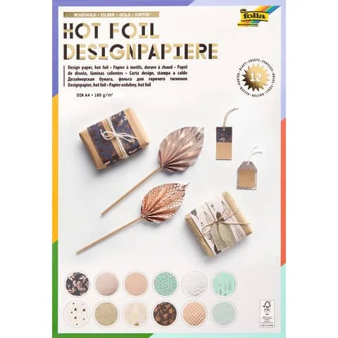 folia Designpapierblock "Hotfoil", DIN A4, 165g/qm, 12 Blatt (EAN: 4001868077735)
