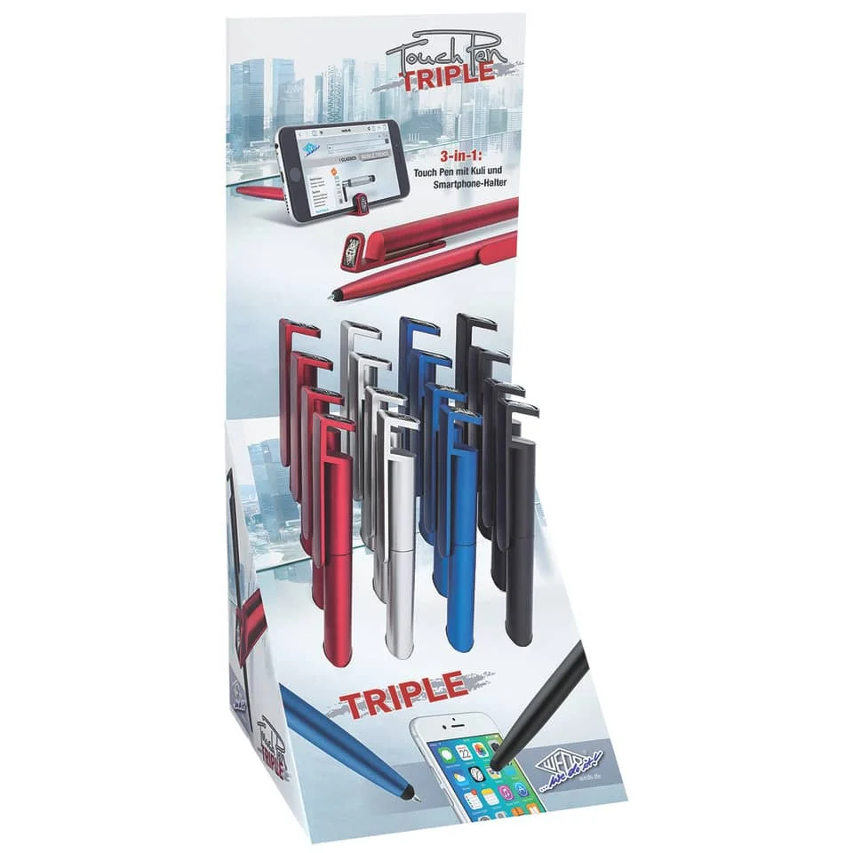 WEDO Eingabestift 3-in-1 "TRIPLE", 16er Display, farbig sortiert (EAN: 4003801858159)