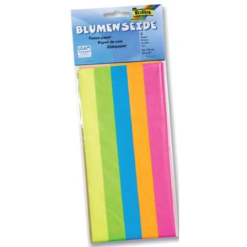 folia Seidenpapier NEON MIX, 500 x 700 mm, sortiert, gelb, grün, blau, orange und pink (EAN: 4001868065831)