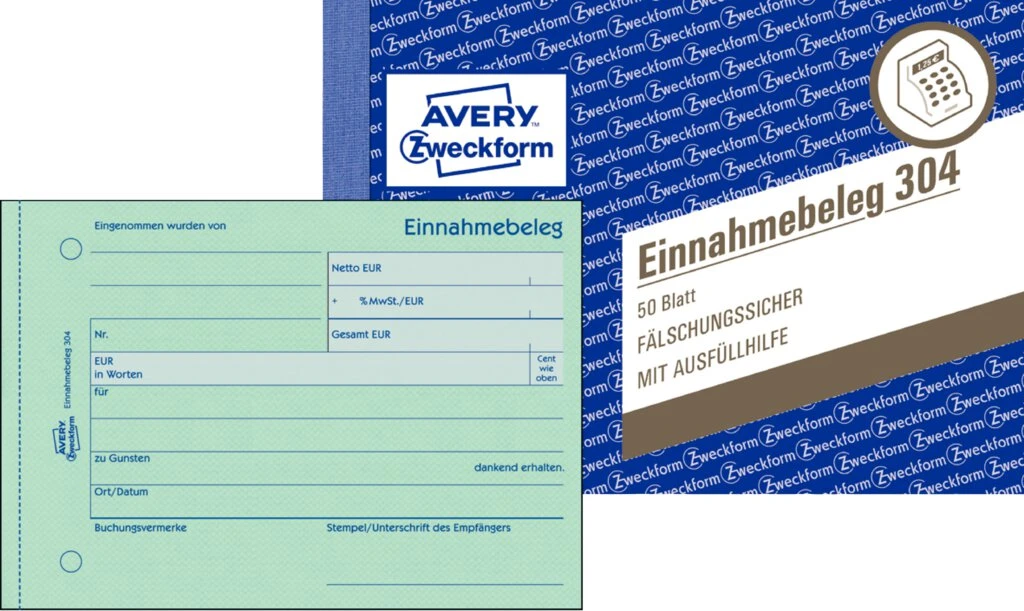 AVERY Zweckform Formularbuch "Einnahmebeleg", A6 quer, grün (EAN: 4004182003046)