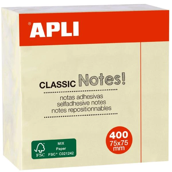 APLI Haftnotiz-Würfel "CLASSIC Notes!", 75 x 75 mm, gelb (EAN: 8410782115977)