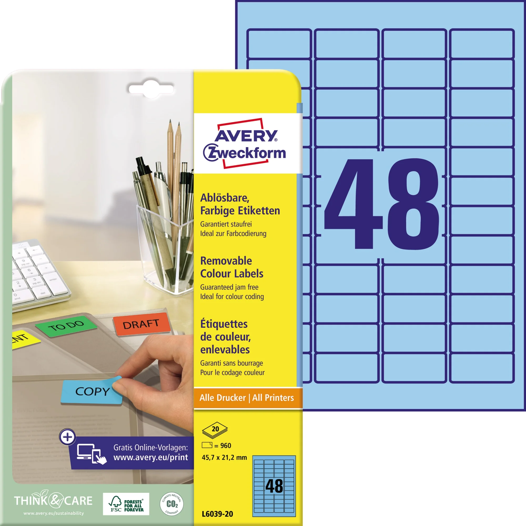 AVERY Zweckform Mini-Etiketten, 45,7 x 21,2 mm, blau (EAN: 4004182060391)