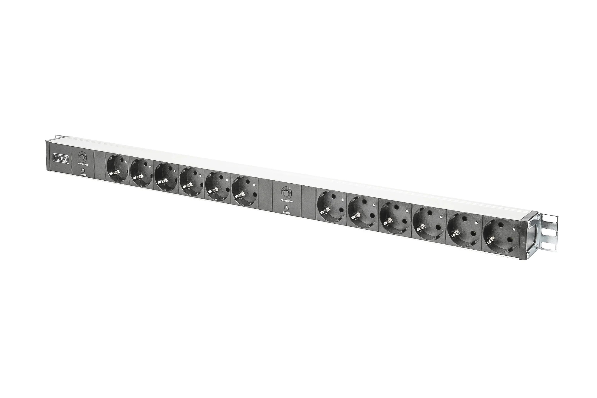 DIGITUS 19" Steckdosenleiste, 12-fach, mit Überlastschutz, silber / anthrazit (EAN: 4016032266433)